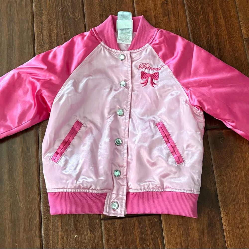 Size 4. In excellent condition.Pink Satin Princess BomberJacket $25